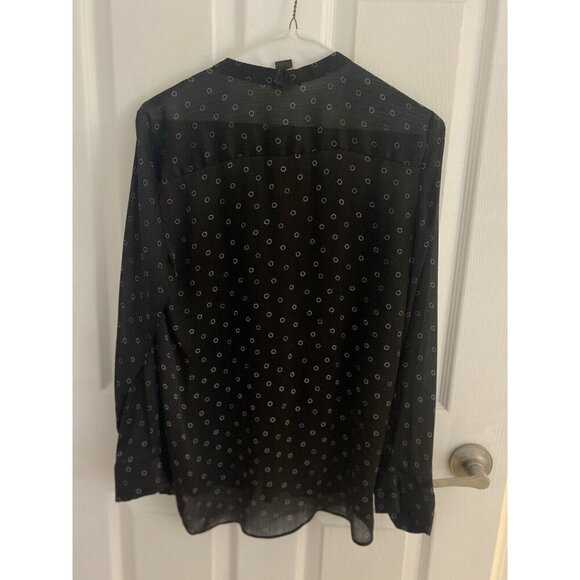 3/$15 SALE - Ann Taylor Factory Black Sheer Blouse Tunic Polka Dot Size M Petite - Picture 3 of 7